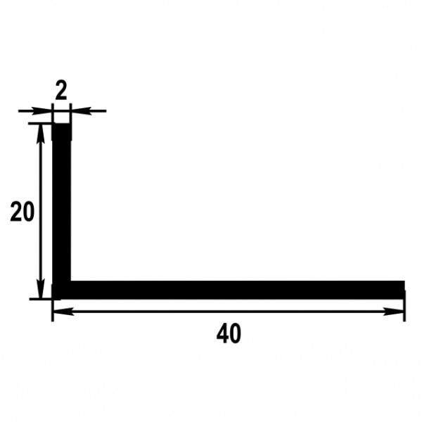 Уголок разнополочный 40х20 мм Уп 14.2000.501л Серебро. Цена за 5 штук.
