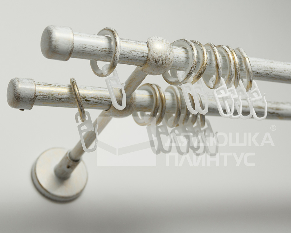 Карниз двухрядный кованый УЮТ d16мм 1,6м Белый/Золото